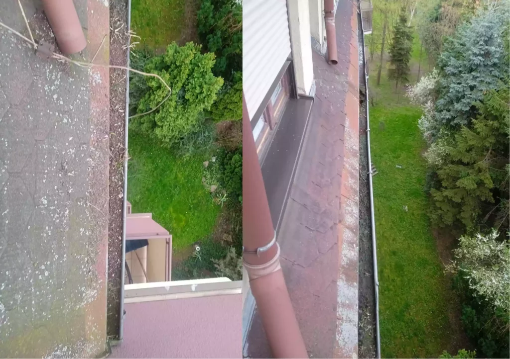 Czyszczenie rynny w bloku w Warszawie